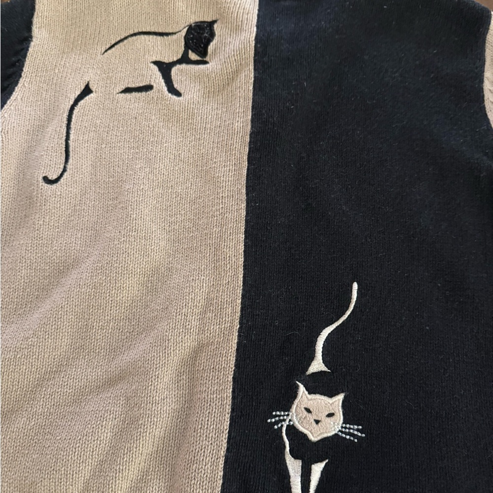 Vintage 2003 Christopher & Banks Cat Sweater Cardigan Ramie Cotton Embroidered - Picture 8 of 11